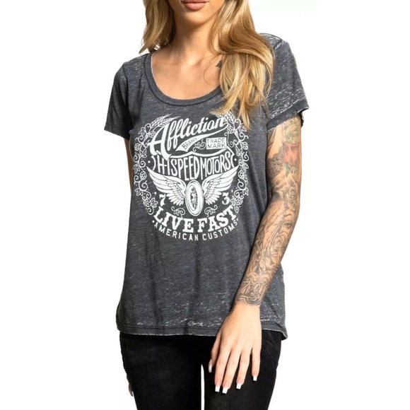 AFFLICTION Womens T-Shirt AC SPEEDWAY Athletic - Picture 7 of 9